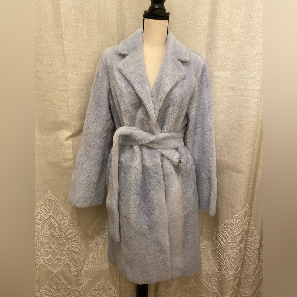 Yves Salomon belted blue shearling fur coat